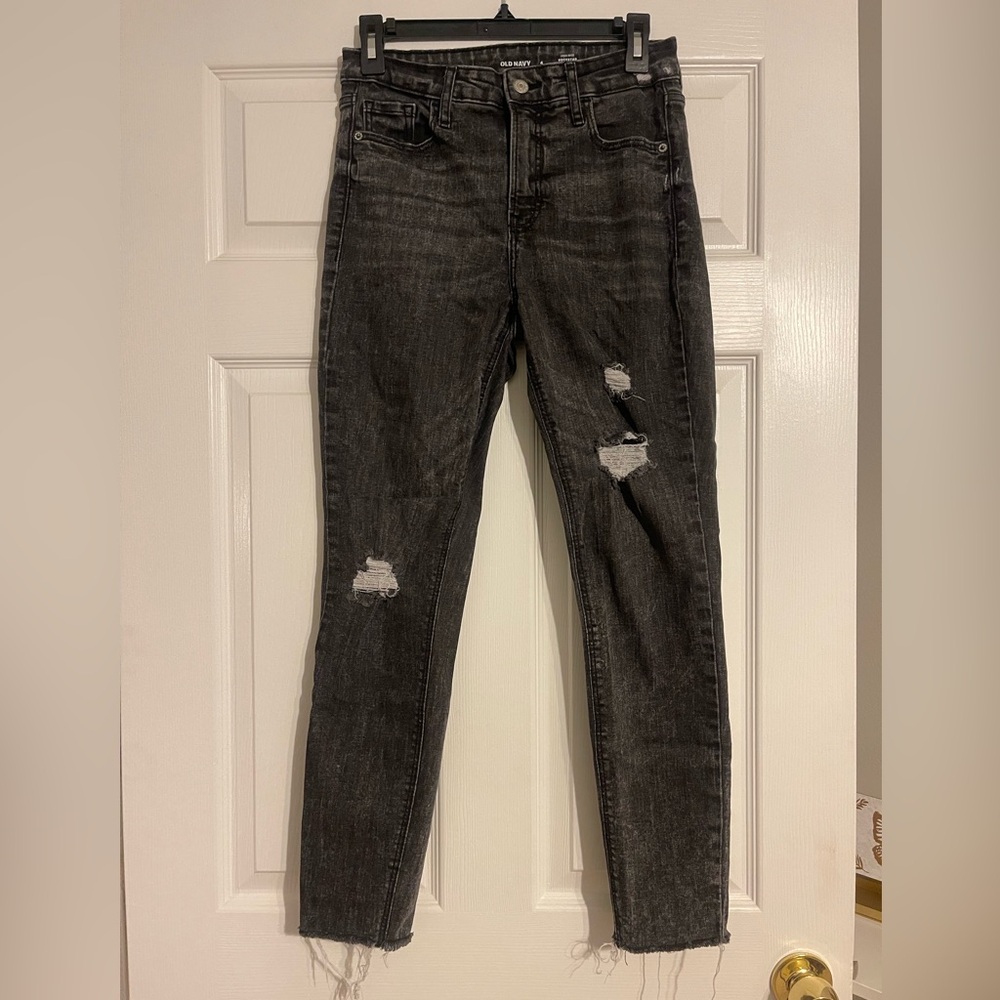 Old Navy Drak Gray Black Skinny Distressed Jeans